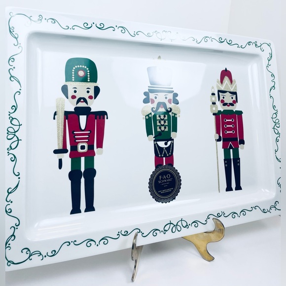 F.A.O. SCHWARZ Huge 22x15 Christmas Glitter Nutcracker Melamine Serving Tray NEW - Picture 2 of 11